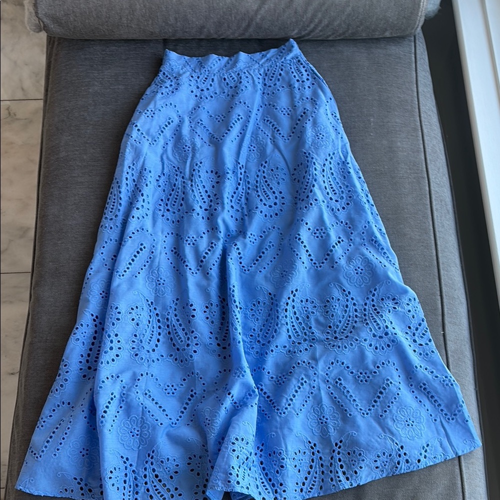 Chic Blue Eyelet A-Line Skirt